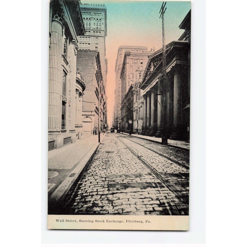 Vintage Wall Street Showing Stock Exchange Pittsburgh PA Postcard Divided Back